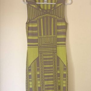 gray and yellow midi dress
